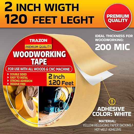 Trazon Double Sided Woodworking Tape Super Strong, 2 Inch x 120 Feet, Wood - Image 3