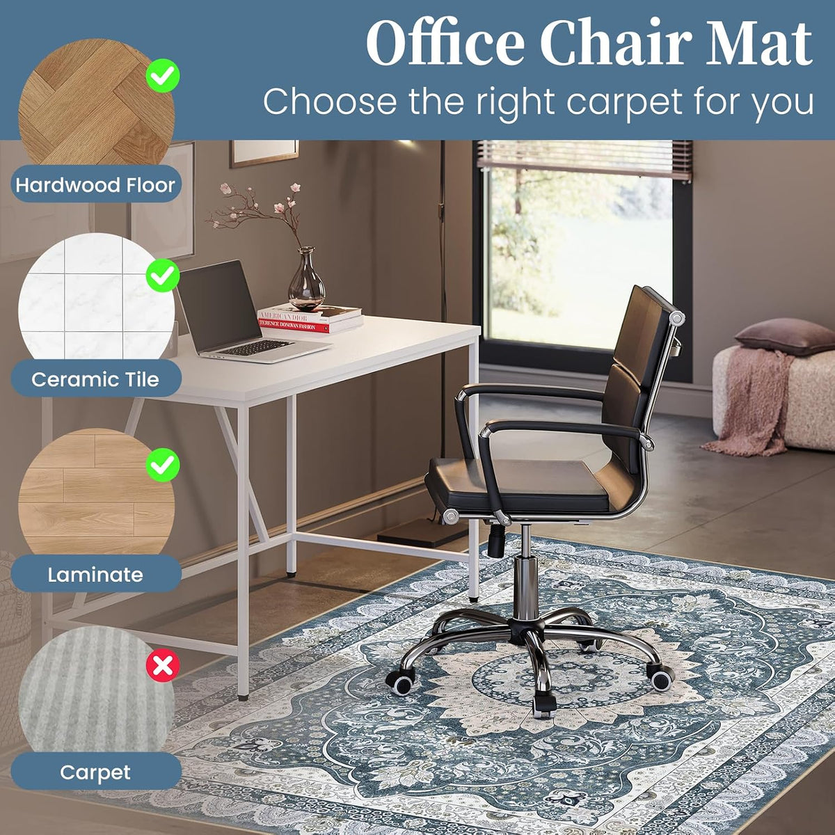 Office Chair Mat for Hardwood Floor & Tile Floor,48"X 60"-Square