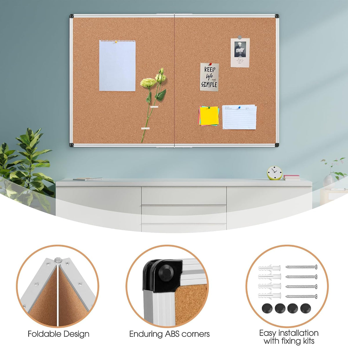 Extra Large Cork Bulletin Board 60" X 36", Foldable Notice Pin Boar...