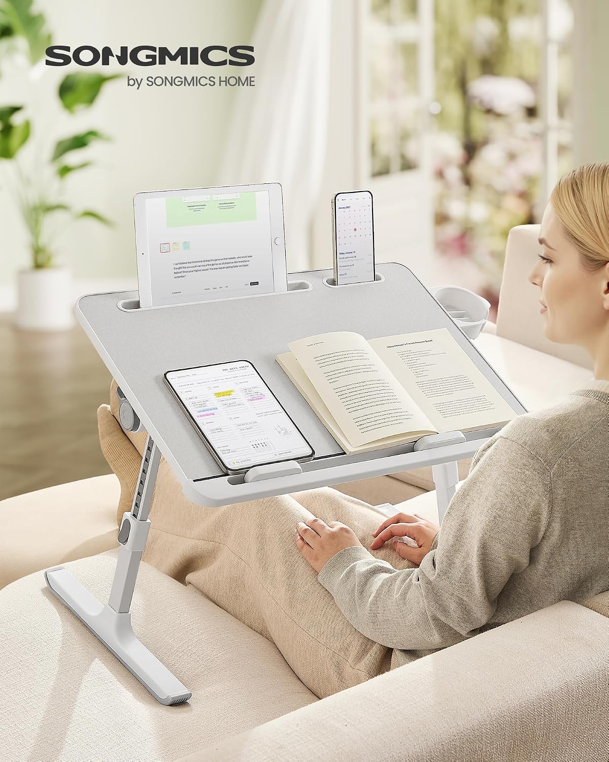 SONGMICS Bed Laptop Desk, Foldable, Adjustable Height, 15.7 x 22 Inches