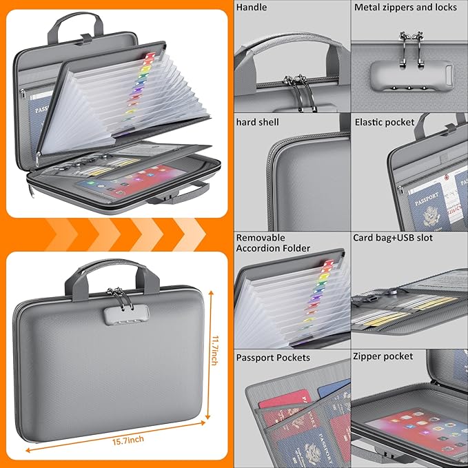 Fireproof File Organizer with Lock, Hard-Shell Case Fireproof Document Box with - Image 4