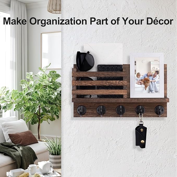 Lwenki Key Holder for Wall – Decorative Wooden Mail Holder and Key Shelf - Image 4