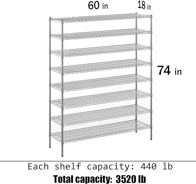 Regal Altair 18" Deep x 60" Wide x 74" Height Wire Shelving Kit | 8-Tier | NSF - Image 3