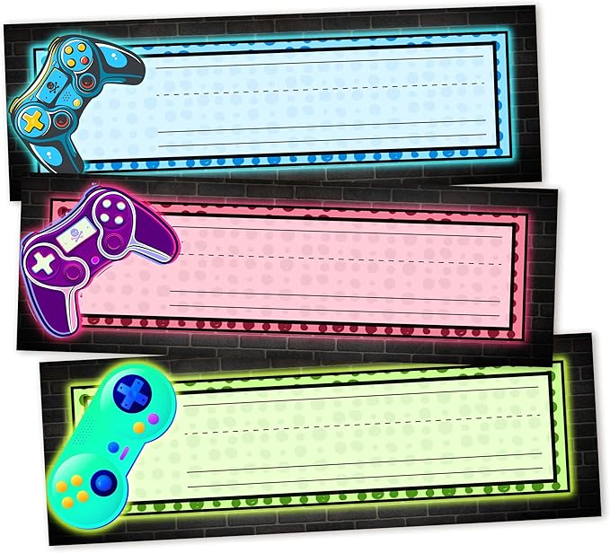 30 Name Tags for Classroom Cubbies, 3x9 in Video Game Name Plates for Desks by OXRUN