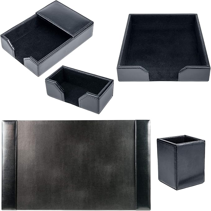 DACASSO Black Bonded Leather 5-Piece Desk Set - Image 8