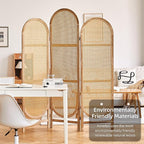 Asnefeli Room Divider 3 Panels, Hand-Woven Rattan Room Divider Wall, Foldable - Image 3
