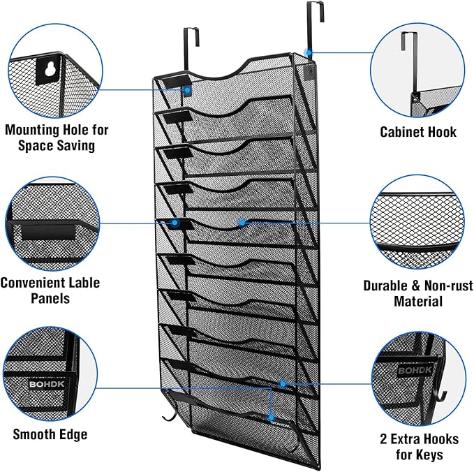 BOHDK Wall File Organizer, 10 Tire Hanging File Folder Mail Organizer, Vertical - Image 3