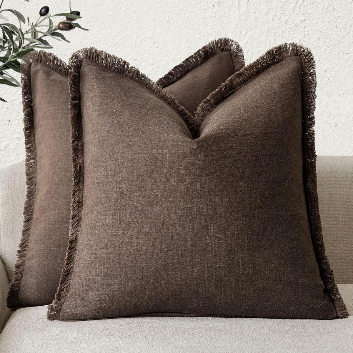 Foindtower Set of 2 Decorative Linen Fringe Throw Pillow Covers Boho Farmhouse
