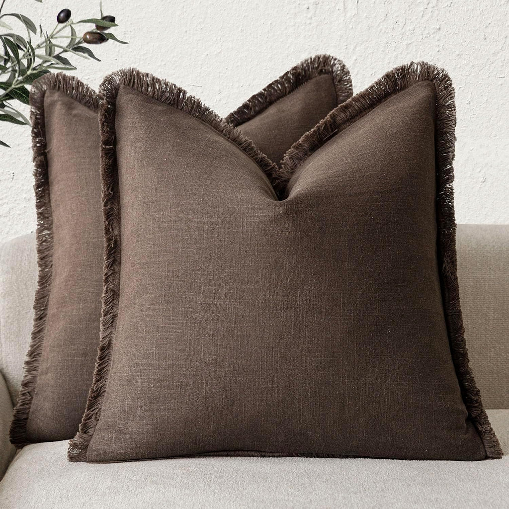 Foindtower Set of 2 Decorative Linen Fringe Throw Pillow Covers Boho Farmhouse