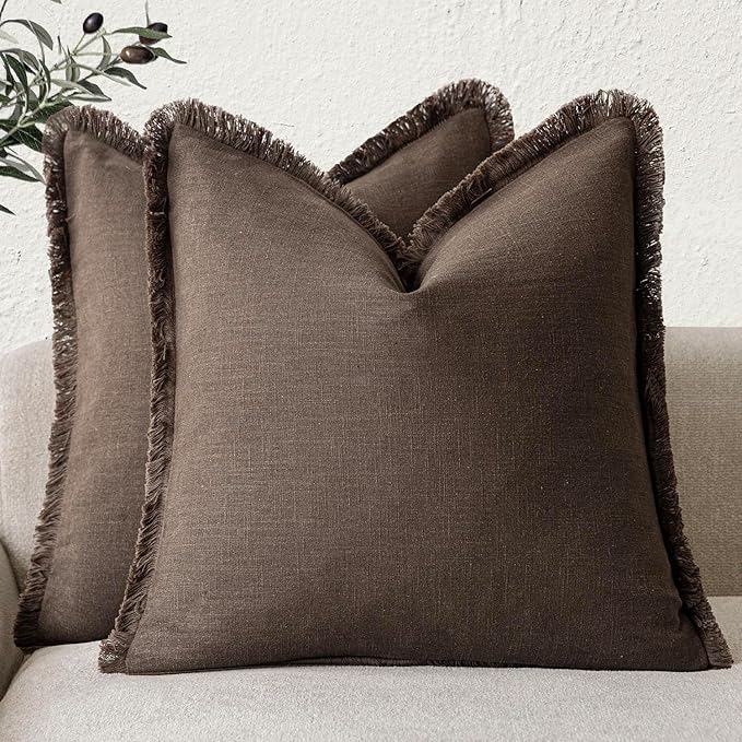 Foindtower Set of 2 Decorative Linen Fringe Throw Pillow Covers Boho Farmhouse by Foindtower