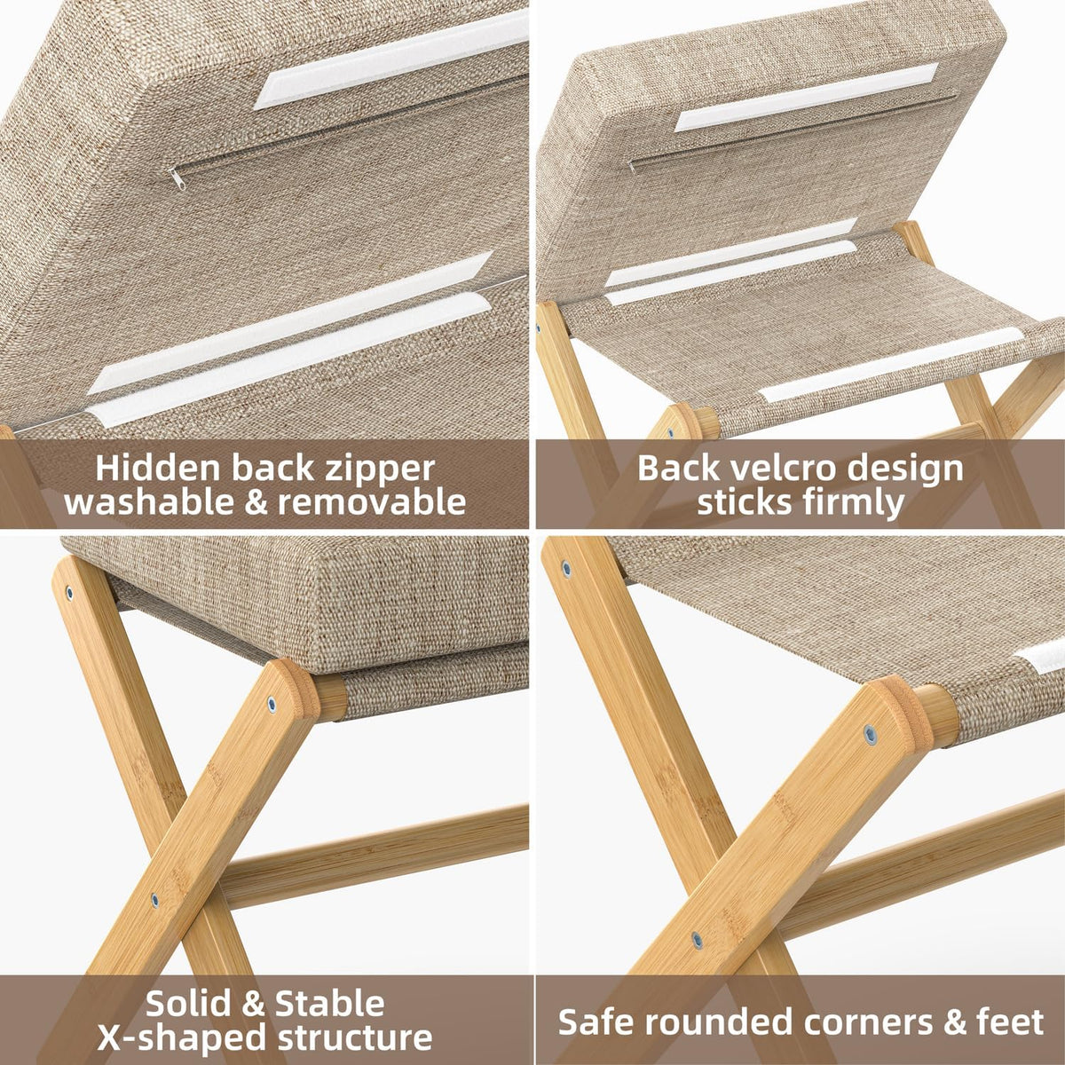 BAMBOOHOMIE Foldable Foot Stool Ottoman, Modern Foot Rest with Bamboo X Legs ...