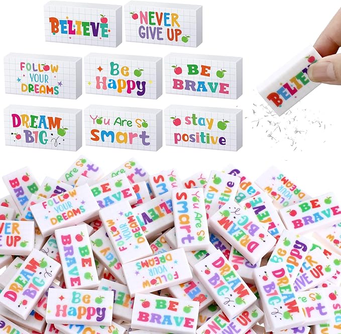 Dunzoom 100 Pcs Inspirational Pencil Erasers Bulk by Dunzoom