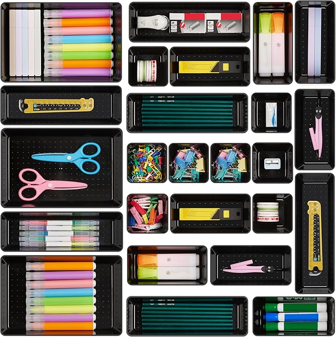 Vtopmart 25 PCS Office Desk Drawer Organizers Set, 4-Size Versatile Plastic by Vtopmart
