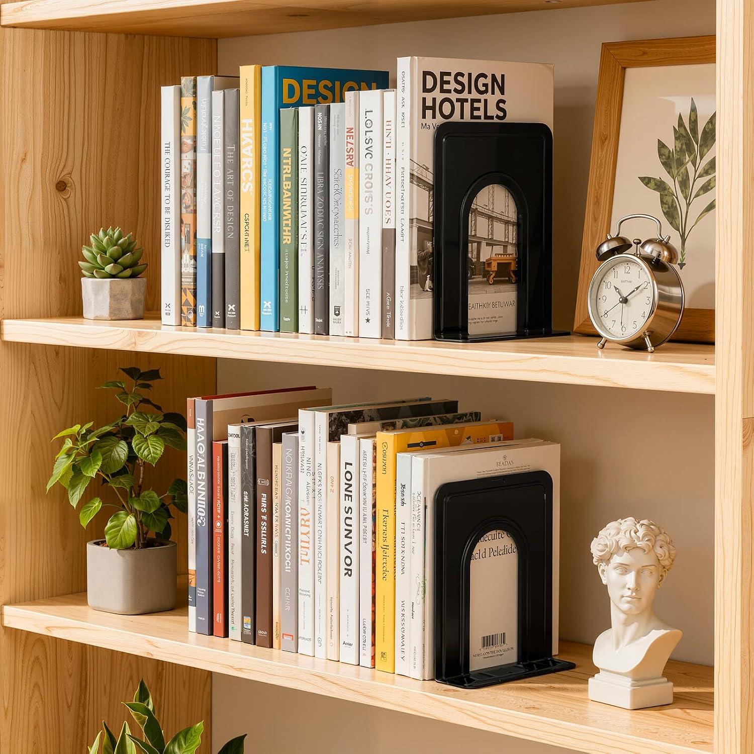 Happyhapi 14 Pair Book Ends for Shelves, 28 Pcs Metal Bookends Book Holder for Shelf, Heavy Book Stopper for Desk, Simple Library Office Home Bookend, 4.9 x 5.7 x 6.5 in, Black (Pack of 2)