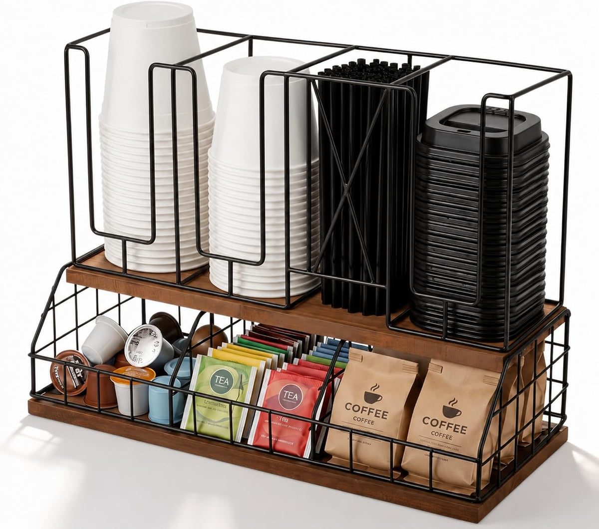 Geelin 18oz Adjustable Coffee Cup Dispenser with Wooden Base, Cup and Lid Hol...