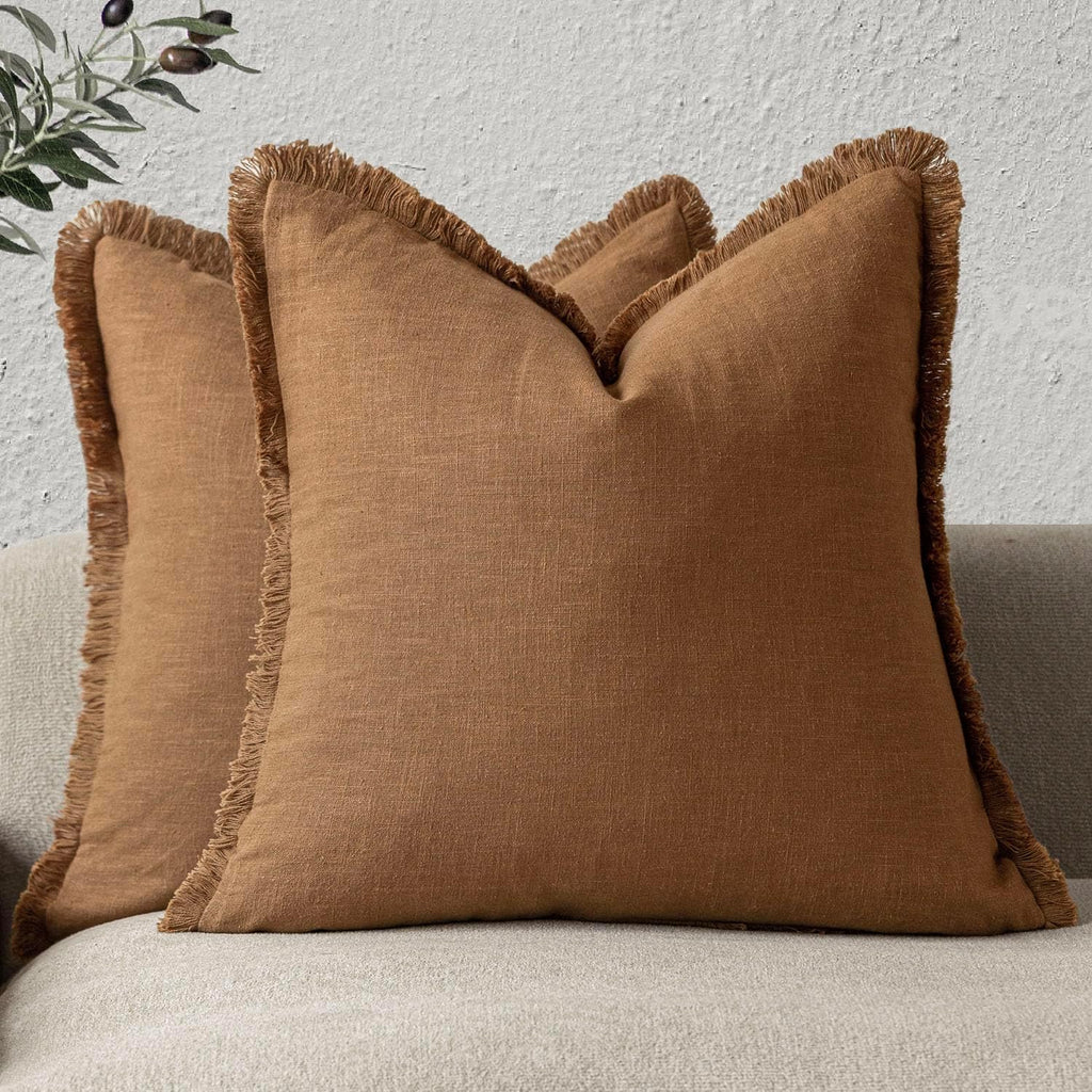 Foindtower Set of 2 Decorative Linen Fringe Throw Pillow Covers Boho Farmhouse