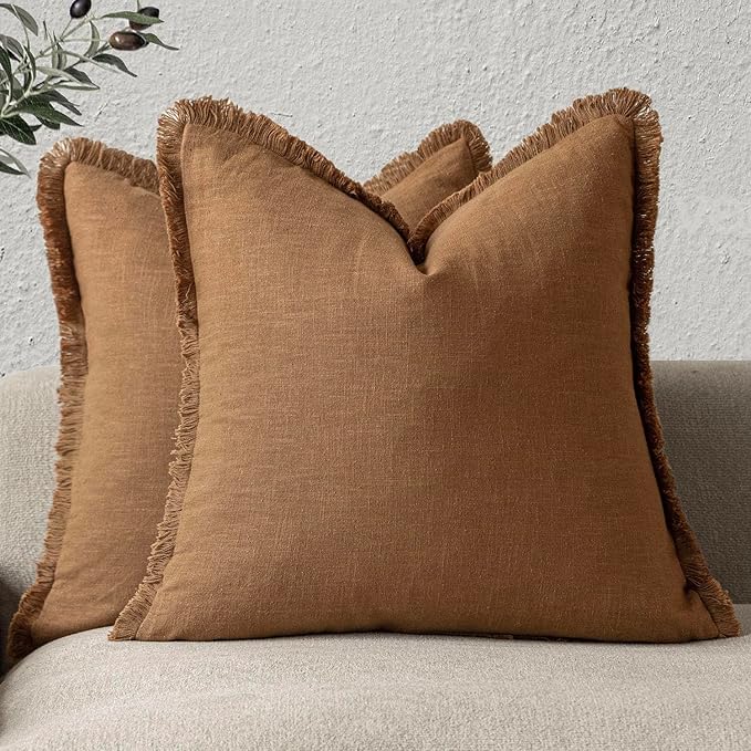 Foindtower Set of 2 Decorative Linen Fringe Throw Pillow Covers Cozy Boho by Foindtower