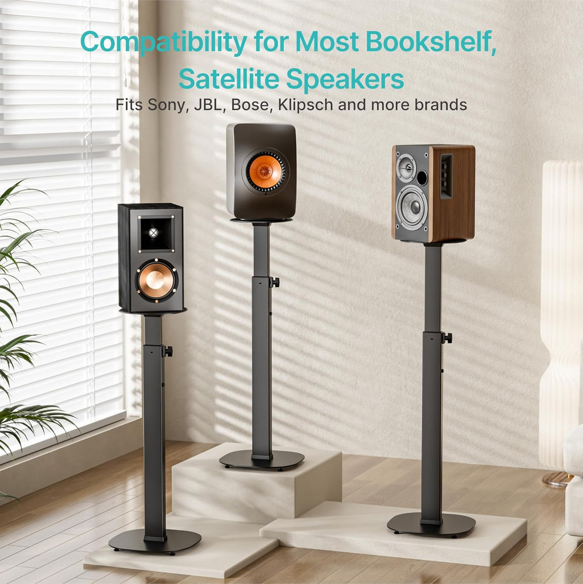 Height-Adjustable Speaker Stand Pair from 28.6" to 46.1",22lbs Capa...
