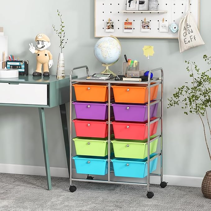 LDAILY 10 Drawer Rolling Cart, Storage Cart Organizer on Wheels, Drawer Cart - Image 8