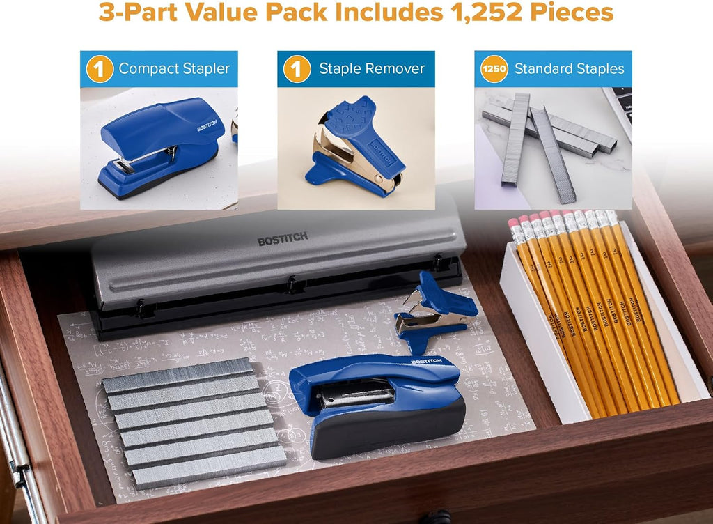 Bostitch Heavy Duty Stapler Value Pack, 40 Sheet Capacity, Blue