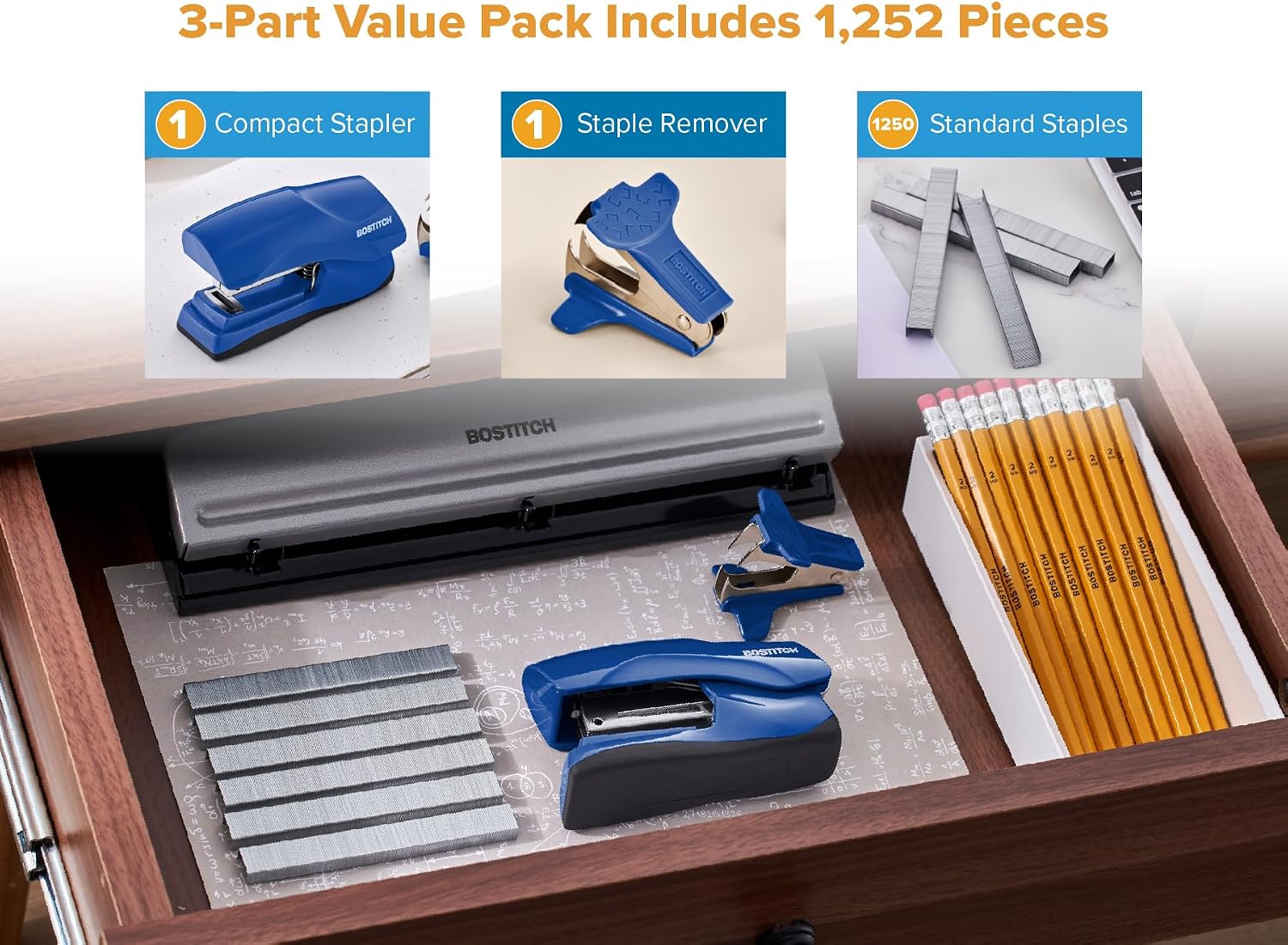 Bostitch Heavy Duty Stapler Value Pack, 40 Sheet Capacity, Blue