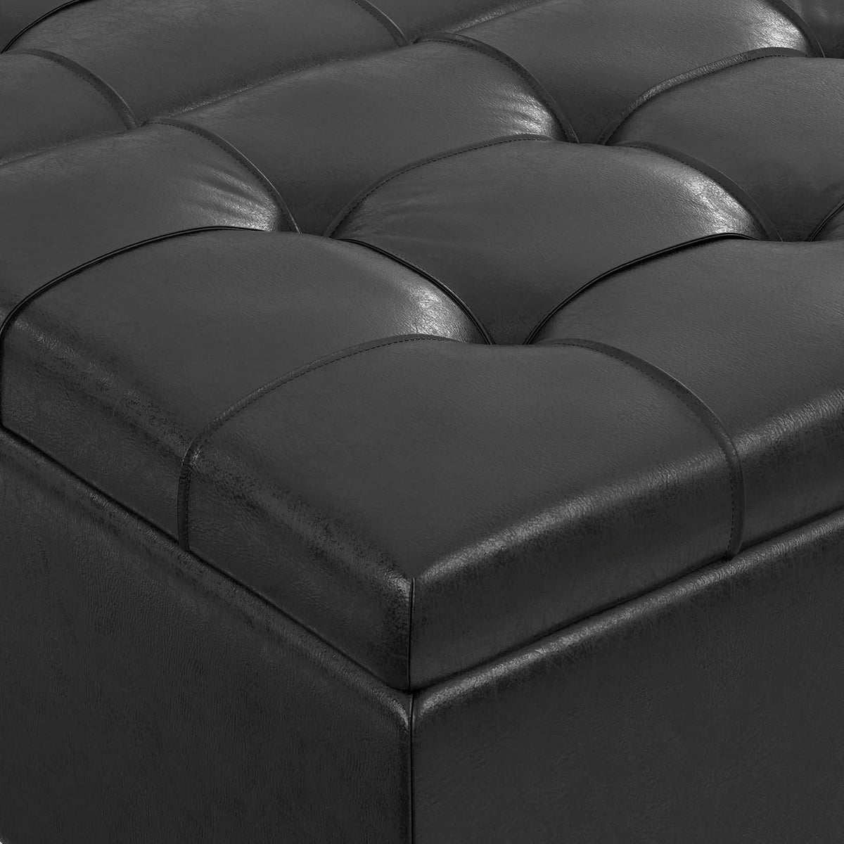 SIMPLIHOME Harrison 36" Wide Vegan Leather Lift Top Ottoman in Black