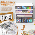 desk organizer with 9 drawers, 4 tier plastic showing dimensions