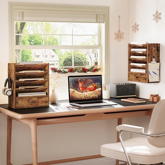 HOOBRO Wall File Organizer, Mail Organizer Wall Mounted, Wooden Literature - Image 2