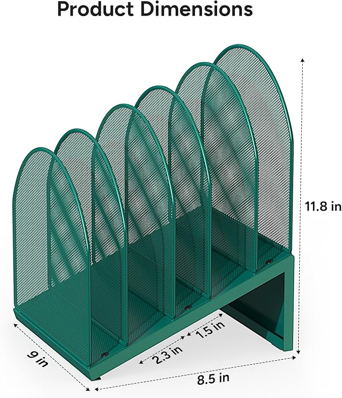 OUTIOE 5-Section Desk File Organizer, Metal Mesh Folder Organizer - Image 4