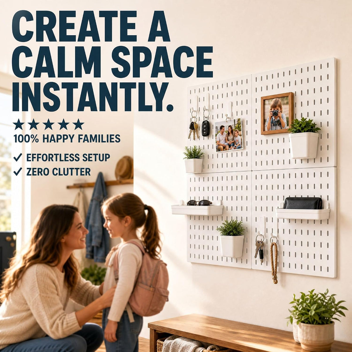 AKTOP Plastic Peg Board Wall Organizer 4-Pack, 12"x12" Pegboard Kit...