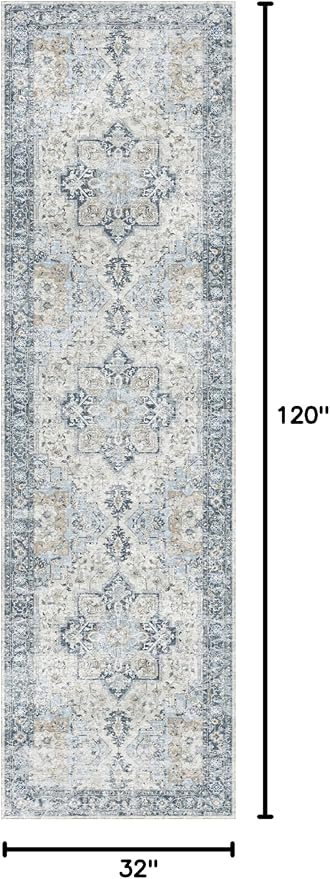 GENIMO Runner Rug 2'6''x10, Non Slip Vintage Hallway Runner Rugs, Low Pile - Image 2