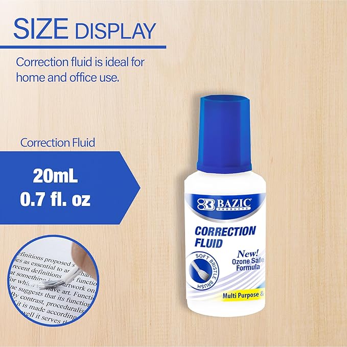 BAZIC Products Correction Fluid, Soft Bristle Brush Applicator, Instant - Image 2