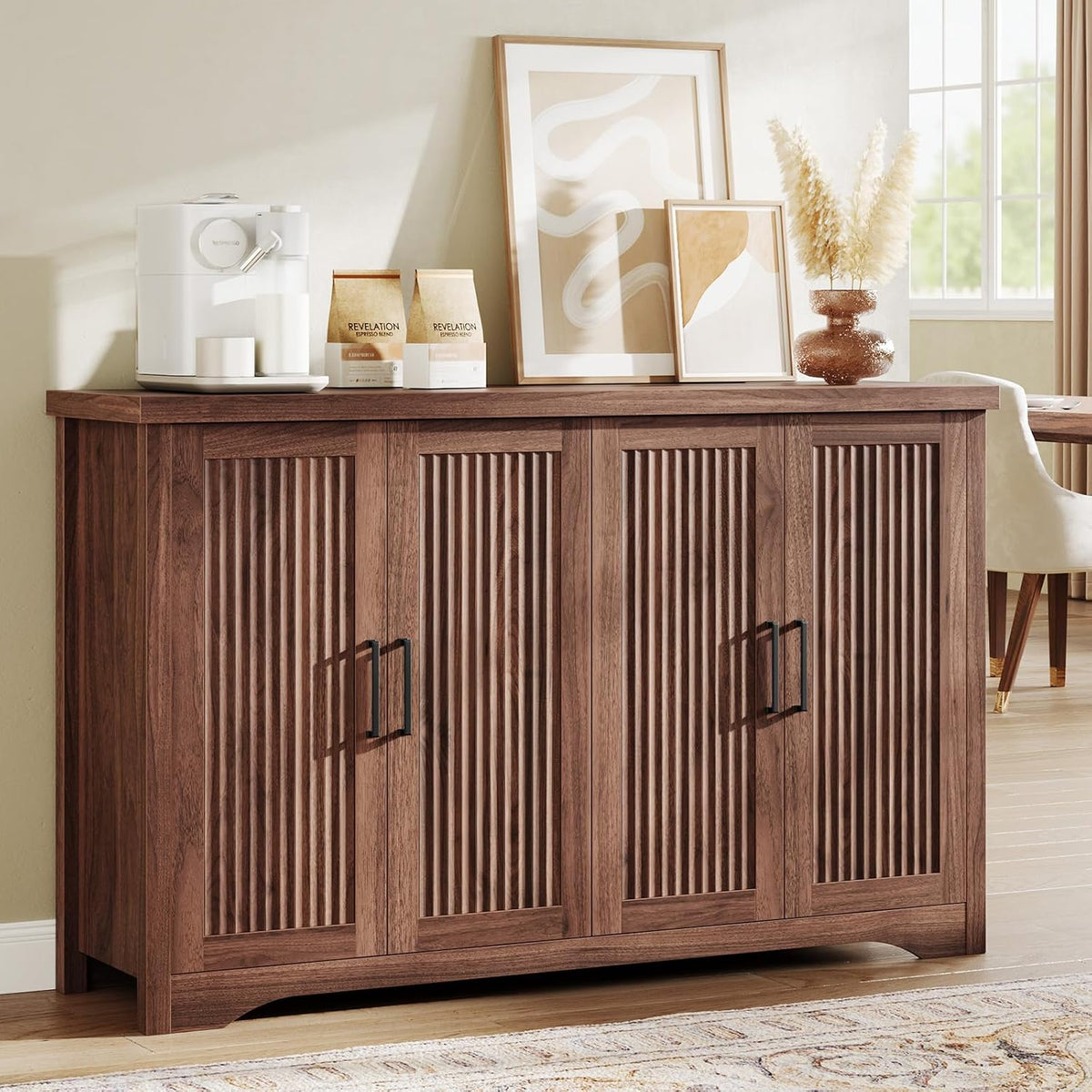Memobarco 55" Fluted Sideboard Buffet Cabinet with Storage,Walnut