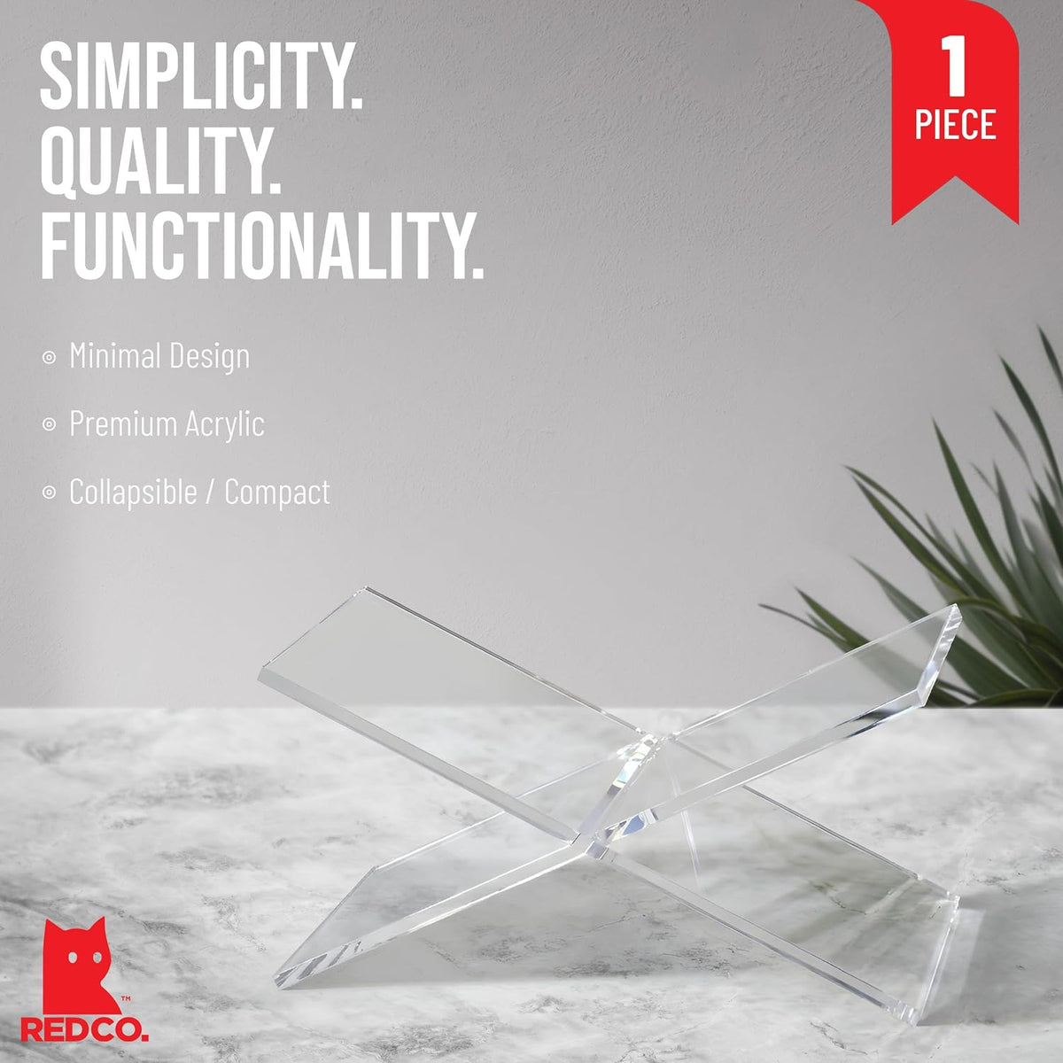 Red Co. Transparent Clear Acrylic Book Holder 2 Piece Reading Stand for Open ...