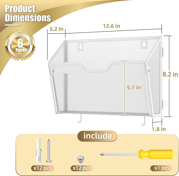 Docnest 6 Pack Hanging Wall File Holders, Mesh Wall Letter File Holder - Image 2