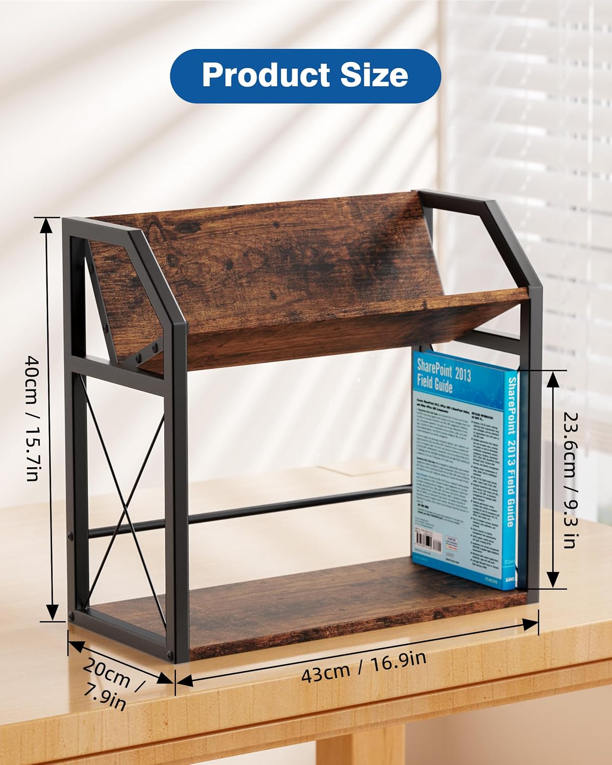 Desktop Bookshelf, Wooden Desk Shelf Organizer, Brown