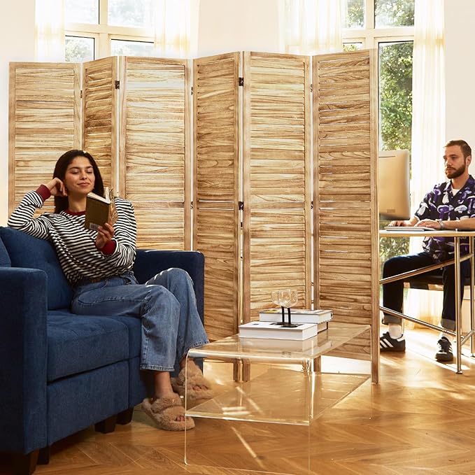 Room Dividers and Folding Privacy Screens, Wood Louvered Separators Divider Wall - Image 2