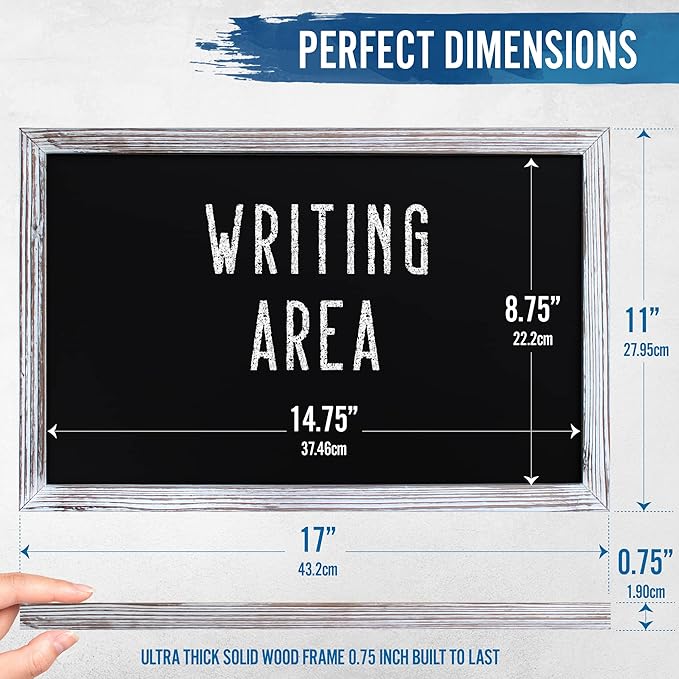HBCY Creations 11" x 17" Whitewash Solid Wood Frame Wall Chalkboard, Magnetic - Image 2
