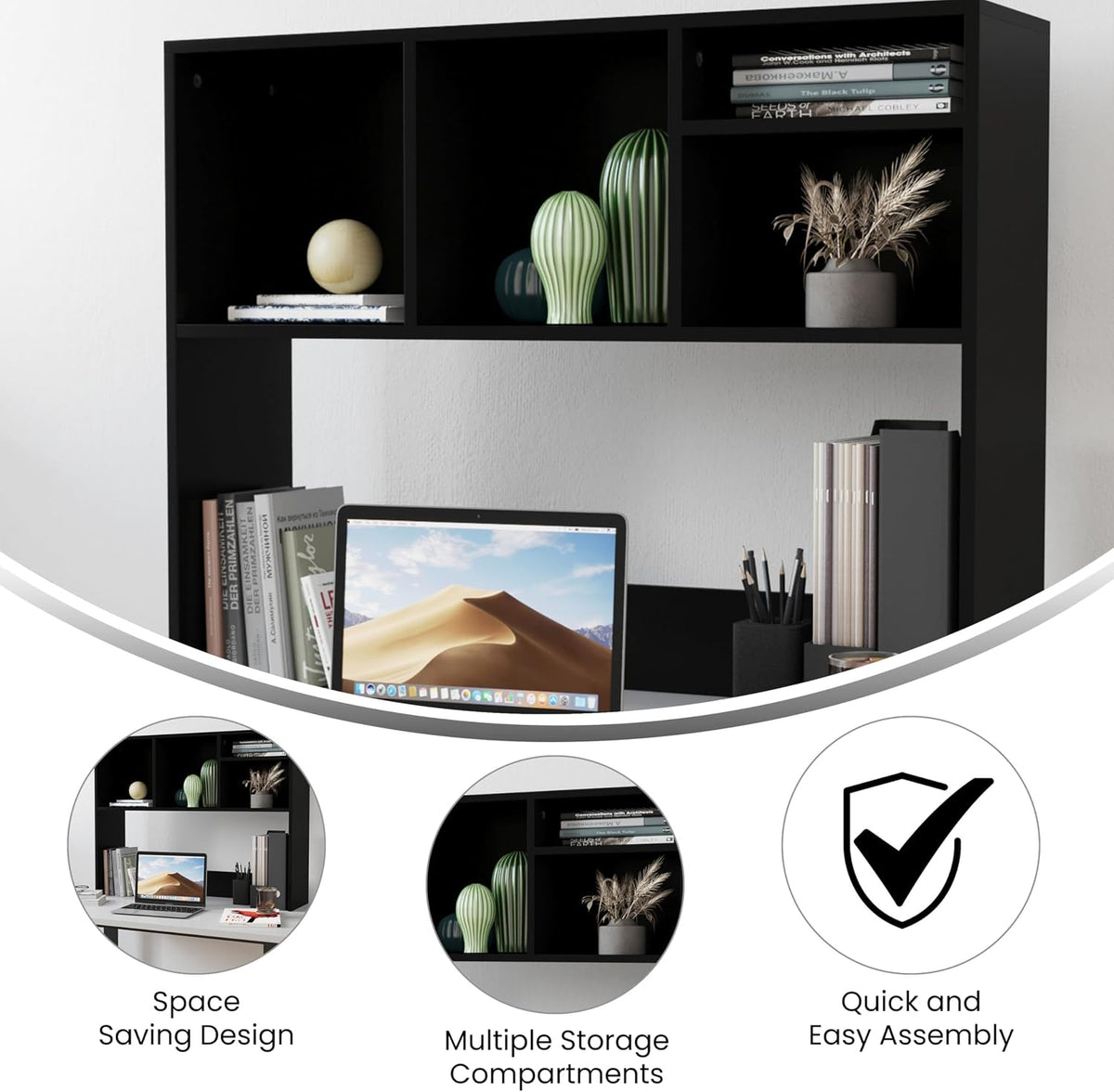 Flash Furniture Desktop Bookshelf with Multiple Cubbies, Black