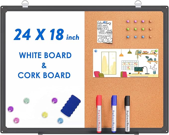 Magnetic White Board and Cork Board Combo, 24 X 18 inches Whiteboard Bulletin by TRIPOLLO