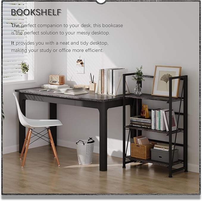 4NM No Assembly Folding Bookshelf Storage Shelves 3 Tiers Vintage Bookcase - Image 3