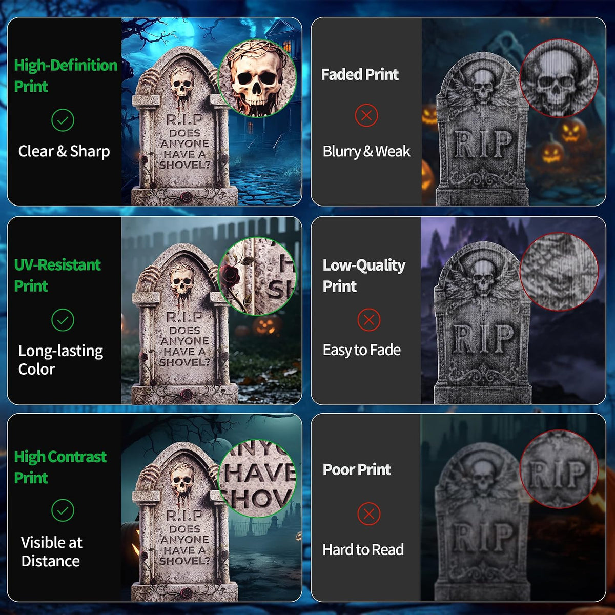 17" Halloween Tombstones Outdoor Decorations, 6 Pack Graveyard Yard Signs