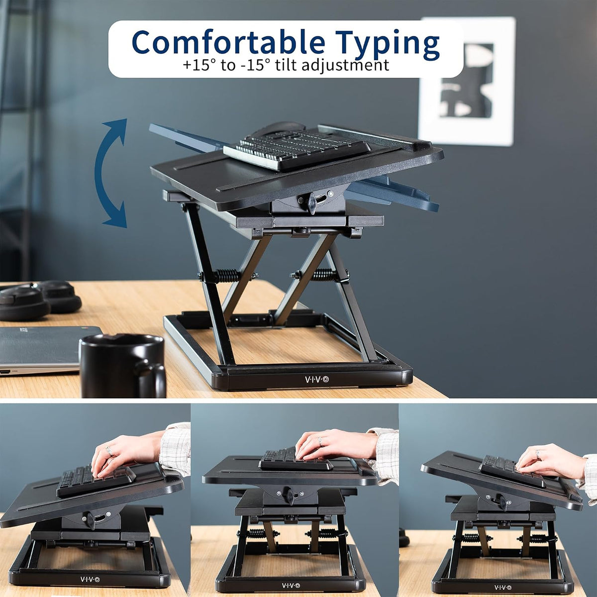VIVO Black 30 inch Tilting Keyboard Height Adjustable Riser, Desk-TKR1