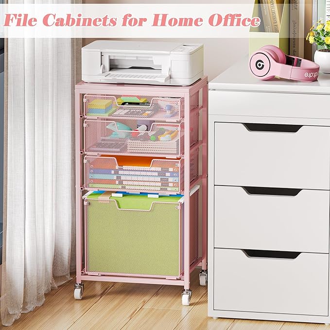 Sbanmao 4 Drawer Rolling File Cart Under Desk Storage, File Cabinets - Image 6