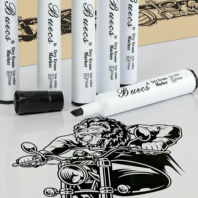 Buecs Black Dry Erase Markers, Chisel tip, Dry-Erase Boards, School Office - Image 2