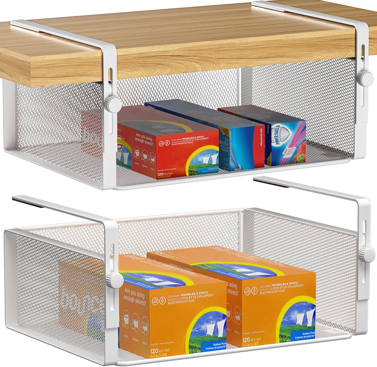 AmonHouseware 2Pack Under Shelf Basket,Adjustable Hanging Holder,White