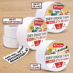 XFasten Dry Erase Tape White 2-Inch x 30-Feet (3-Pack 90 Feet Total) Zero Smudging Ghosting-Free Whiteboard Tape, Reusable Dry Erase Labels for Storage Bins, Sentence Strips for Teachers