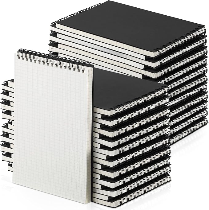 Engrowtic 48 Pack Graph Paper Spiral Notepad A5 Top Wirebound Notepad Grid by Engrowtic