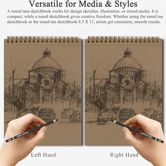 Fuxi Toned Tan Sketchbook 8.5x11, 60 Sheets Acid- Free Tan Paper, Spiral Bound - Image 5