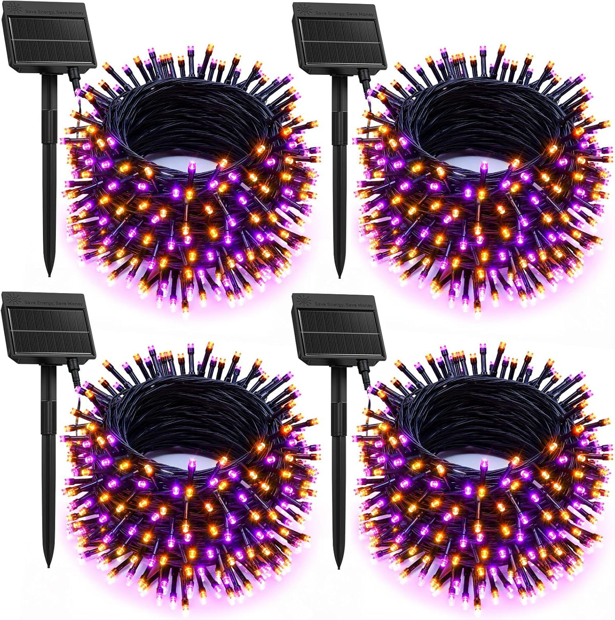 Brightown 4 Pack Solar Halloween Lights, 184FT 480 LED, Orange and Purple